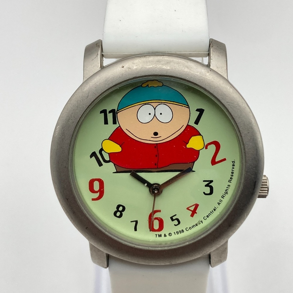 Vtg South Park Eric Cartman Watch 36mm Silver Tone Unisex New Battery 8.5" 1995
